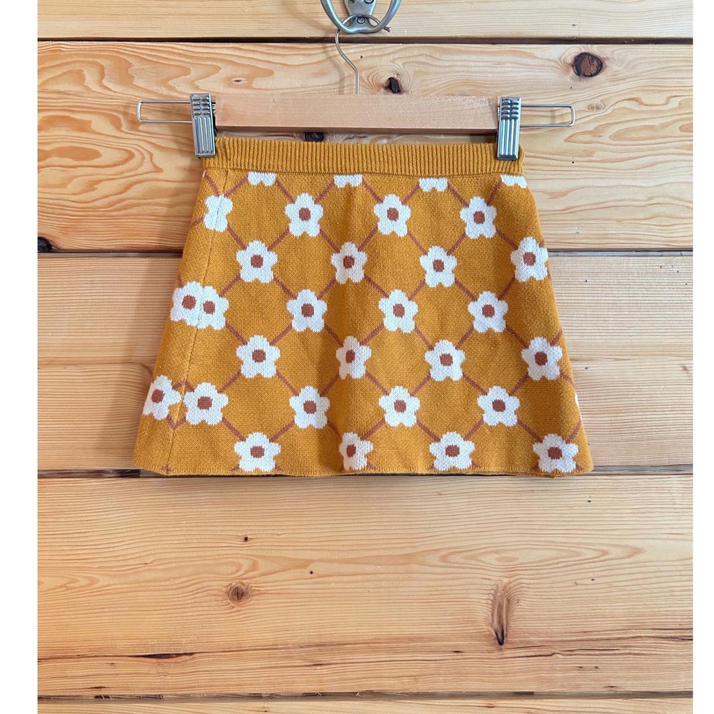 Knit Floral Skirt Girls Extra Small Mustard Yellow Retro Daisy Cotton On Cottage